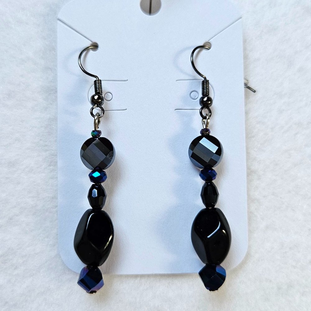 J6 Handmade Blue and Black Dangle Earrings